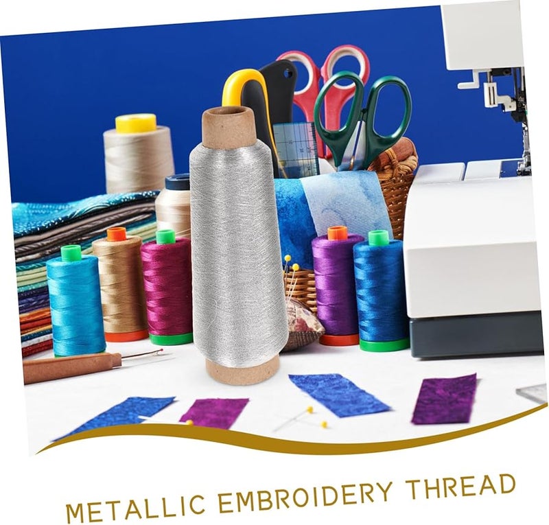 خيط التطريز الفضي المعدني 1500 ياردة بكرة تطريز آلي - Image 5