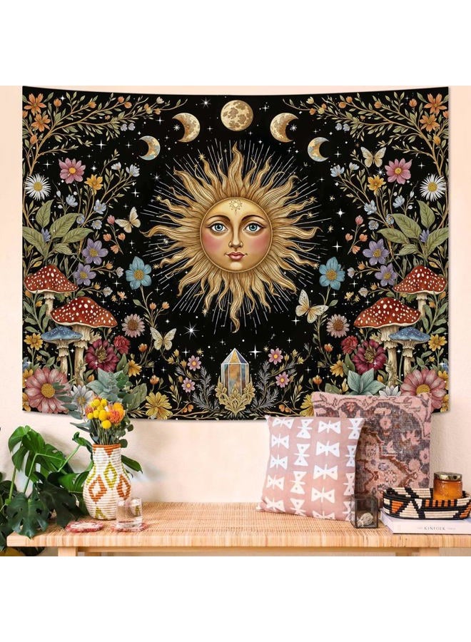 Aipon Boho Sun and Moon Tapestry Hippie Mushroom Floral Wall Tapestry for Bedroom Aesthetic Moon Phase Vintage Plant Celestial Small Tapestries Wall Hanging for Living Room Dorm 48 x 36 Inch - Image 4