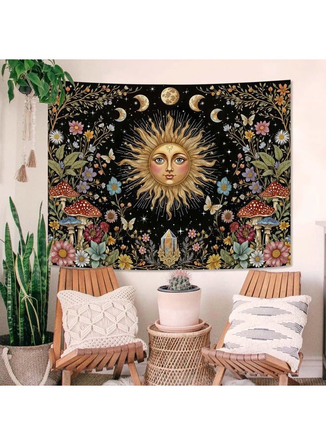 Aipon Boho Sun and Moon Tapestry Hippie Mushroom Floral Wall Tapestry for Bedroom Aesthetic Moon Phase Vintage Plant Celestial Small Tapestries Wall Hanging for Living Room Dorm 48 x 36 Inch - Image 5