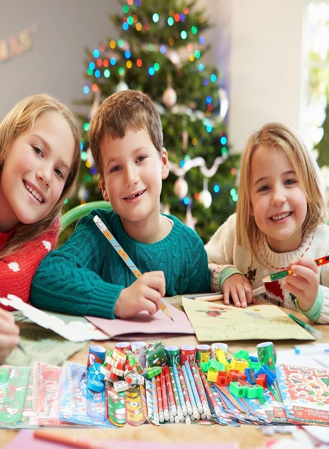 ANPHILE 28 Pack Christmas Stationery Party Favors, Christmas Classroom Gifts for Students with Pencils Rulers Erasers Stickers Xmas Goodie Bags for Kids Class Gifts Bulk Prizes Holiday Gift - Image 2