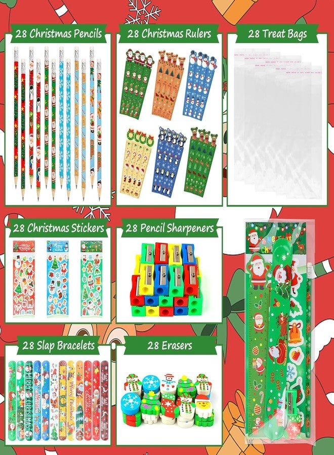 ANPHILE 28 Pack Christmas Stationery Party Favors, Christmas Classroom Gifts for Students with Pencils Rulers Erasers Stickers Xmas Goodie Bags for Kids Class Gifts Bulk Prizes Holiday Gift - Image 4