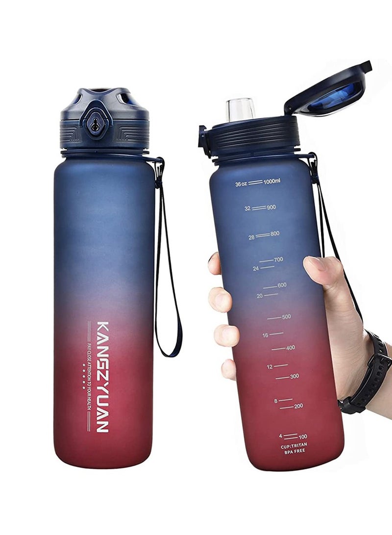 KANGZYUAN Sports Water Bottle 1000ML Protein Shaker Outdoor Travel Portable Leakproof Drinkware Plastic Drink Bottle BPA Free 1L blue red - Image 2
