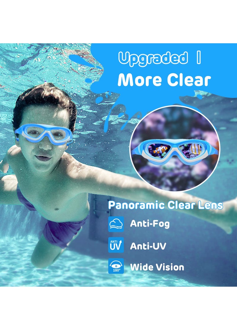 SOLARAE Kids Swim Goggles Upgraded Design Wide View Anit-Fog with Ea Plug No Leak Water Pool Goggle Anti-Fog Waterproof for 3-12 2PCS - Image 2