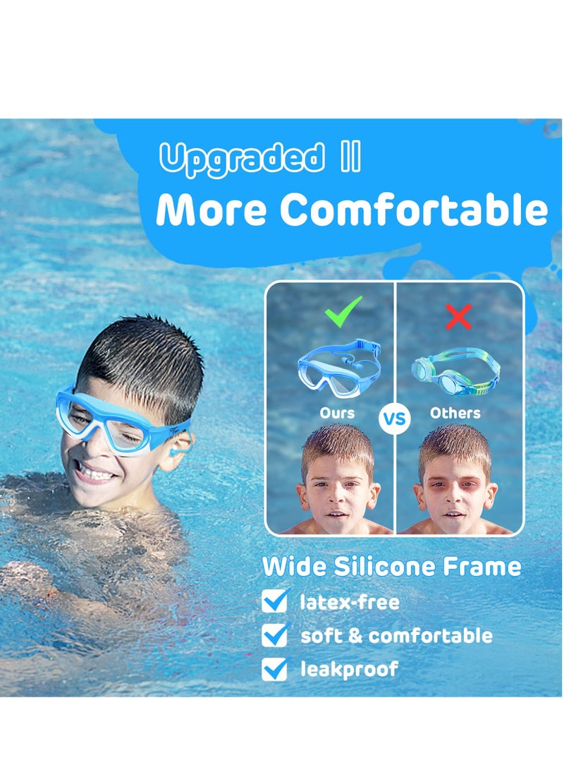 SOLARAE Kids Swim Goggles Upgraded Design Wide View Anit-Fog with Ea Plug No Leak Water Pool Goggle Anti-Fog Waterproof for 3-12 2PCS - Image 4
