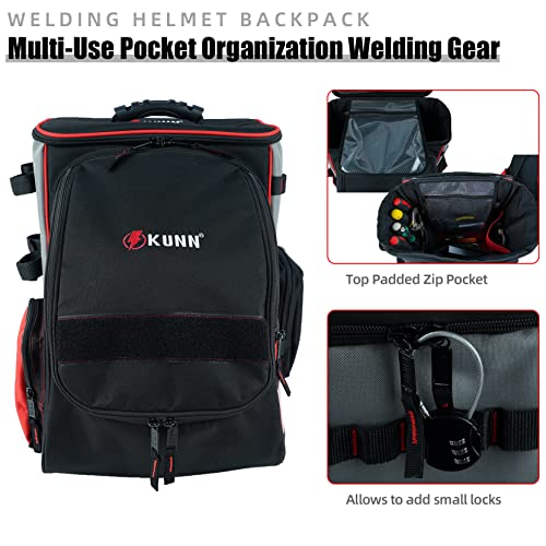 KUNN Welding-Backpack with Detachable Helmet-Bag - Durable Comfortable Tool Backpack for Storing and Transporting Welding Equipment,Red - Image 4