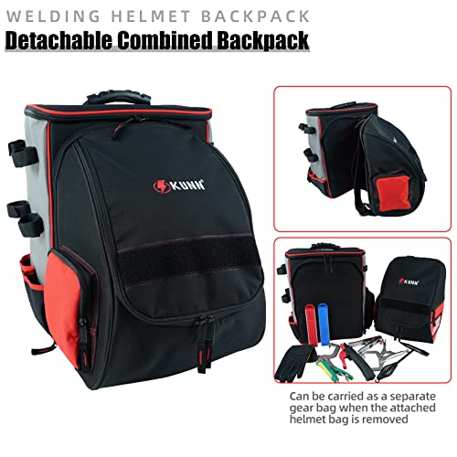 KUNN Welding-Backpack with Detachable Helmet-Bag - Durable Comfortable Tool Backpack for Storing and Transporting Welding Equipment,Red - Image 2
