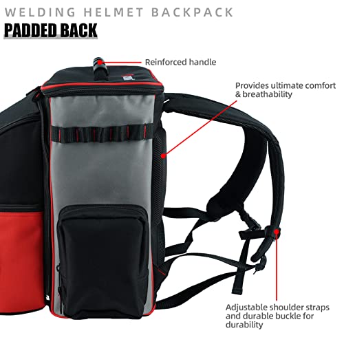 KUNN Welding-Backpack with Detachable Helmet-Bag - Durable Comfortable Tool Backpack for Storing and Transporting Welding Equipment,Red - Image 3