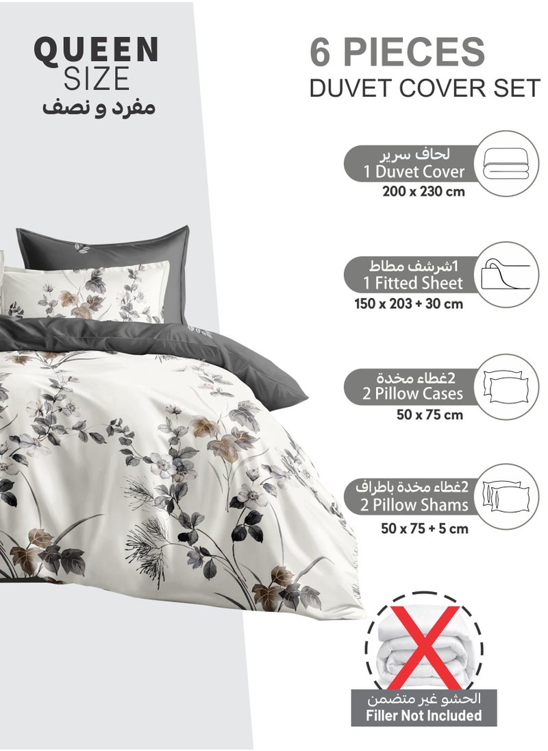 Donetella Printed Duvet Set, Queen Size 200x230 cm - 6-Pcs Bed Set, Microfiber Fabric - 1 Duvet Cover, 1 Fitted Sheet, 2 Pillow Shams, 2 Pillowcases (Filler Not Included)  - Image 3