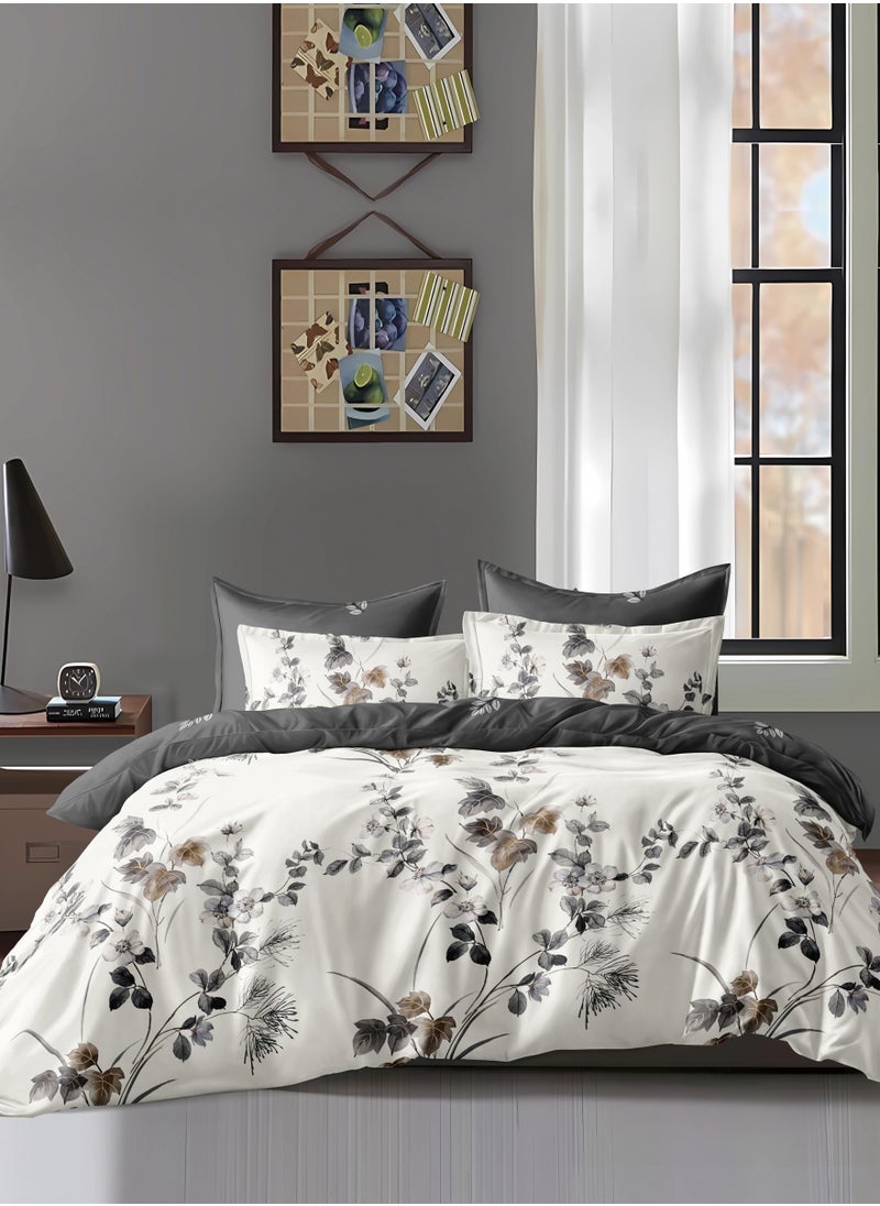 Donetella Printed Duvet Set, Queen Size 200x230 cm - 6-Pcs Bed Set, Microfiber Fabric - 1 Duvet Cover, 1 Fitted Sheet, 2 Pillow Shams, 2 Pillowcases (Filler Not Included)  - Image 1