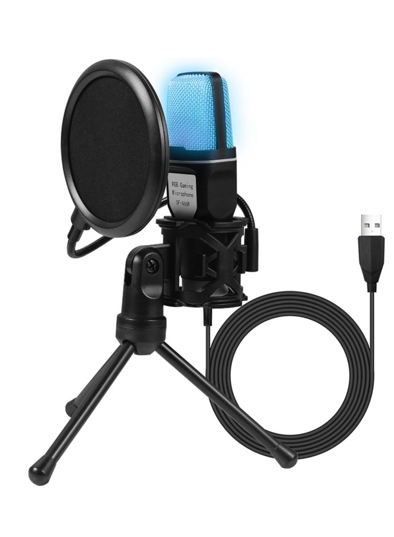 erorex USB Microphone, RGB Studio Microphone with Shock Mount, Condenser Microphone Kit with Foldable Tripod Stand, Podcast Mic Set with Pop Filter for Recording, Podcasting, Streaming (Black)