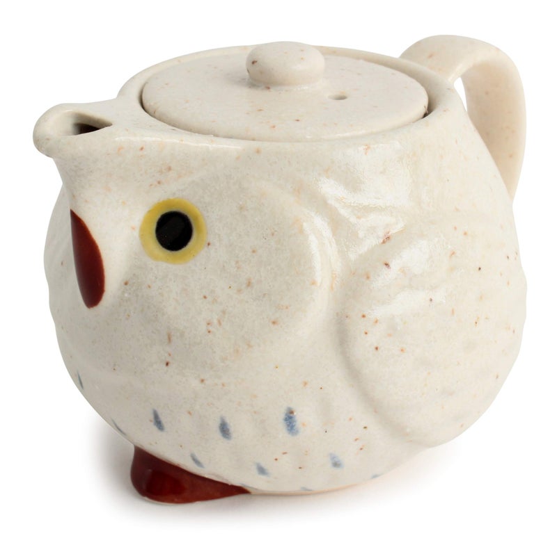 Minoribo Mino ware Japanese Pottery Teapot Kyusu Owl Shape made in Japan (Japan Import) CPK103 (Chiffon White) - Image 1