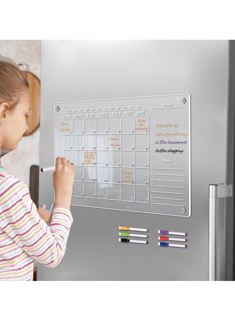 Acrylic Magnetic Monthly Calendar Whiteboard for Refrigerator - Dry Erase Planning Board with Markers - Kitchen Organizer for Home & Office - Image 1