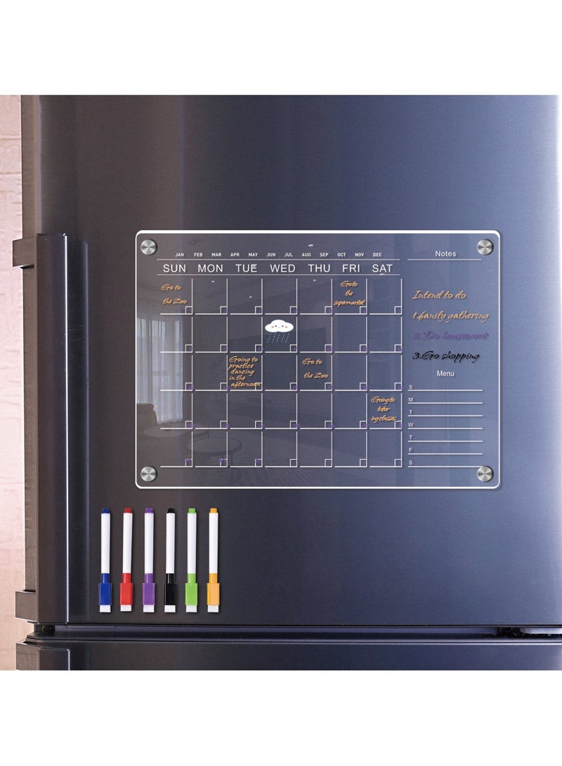 Acrylic Magnetic Monthly Calendar Whiteboard for Refrigerator - Dry Erase Planning Board with Markers - Kitchen Organizer for Home & Office - Image 2