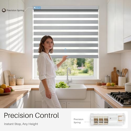 JaeJaes Cordless Zebra Blinds for Windows, Free-Stop Zebra Window Blinds, Dual Layer Light Filtering for Privacy, Easy Install Zebra Shades for Indoor Windows(Gray,22" W x 72 "H) - Image 2
