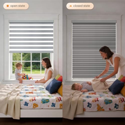 JaeJaes Cordless Zebra Blinds for Windows, Free-Stop Zebra Window Blinds, Dual Layer Light Filtering for Privacy, Easy Install Zebra Shades for Indoor Windows(Gray,22" W x 72 "H) - Image 4