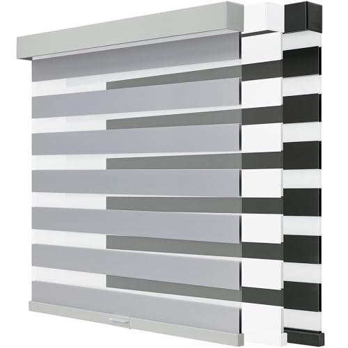 JaeJaes Cordless Zebra Blinds for Windows, Free-Stop Zebra Window Blinds, Dual Layer Light Filtering for Privacy, Easy Install Zebra Shades for Indoor Windows(Gray,22" W x 72 "H) - Image 1