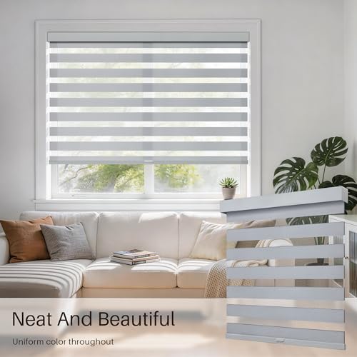 JaeJaes Cordless Zebra Blinds for Windows, Free-Stop Zebra Window Blinds, Dual Layer Light Filtering for Privacy, Easy Install Zebra Shades for Indoor Windows(Gray,22" W x 72 "H) - Image 3