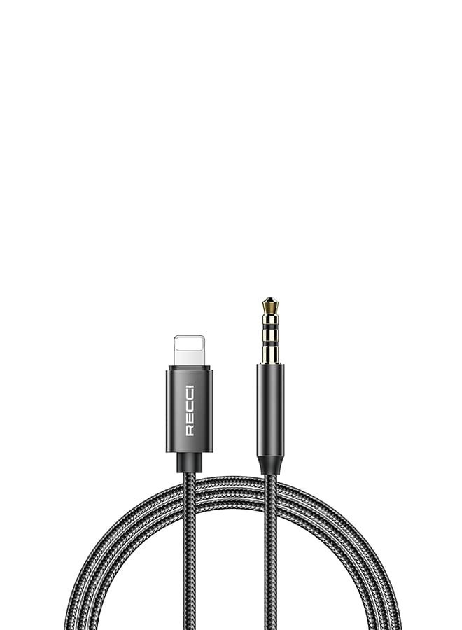 Recci Cable Lightning to Aux 3.5mm cable for car speaker or headphones, compatible with iPhone, 100cm Black - Image 1