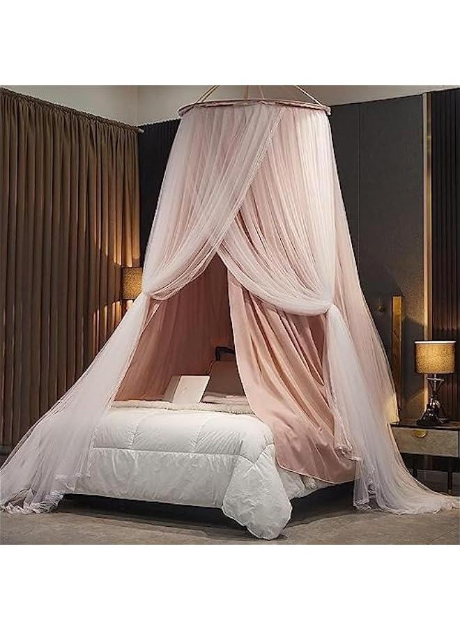 HOOKOR Luxurious Double Layer Canopy Bed Curtain,Dream Bed Canopy for Girls & Adults, Large Elegant Double Layer Bed Curtain Canopy Drapes, Round Dome Lace Princess Canopies Netting (Pink)  - Image 1
