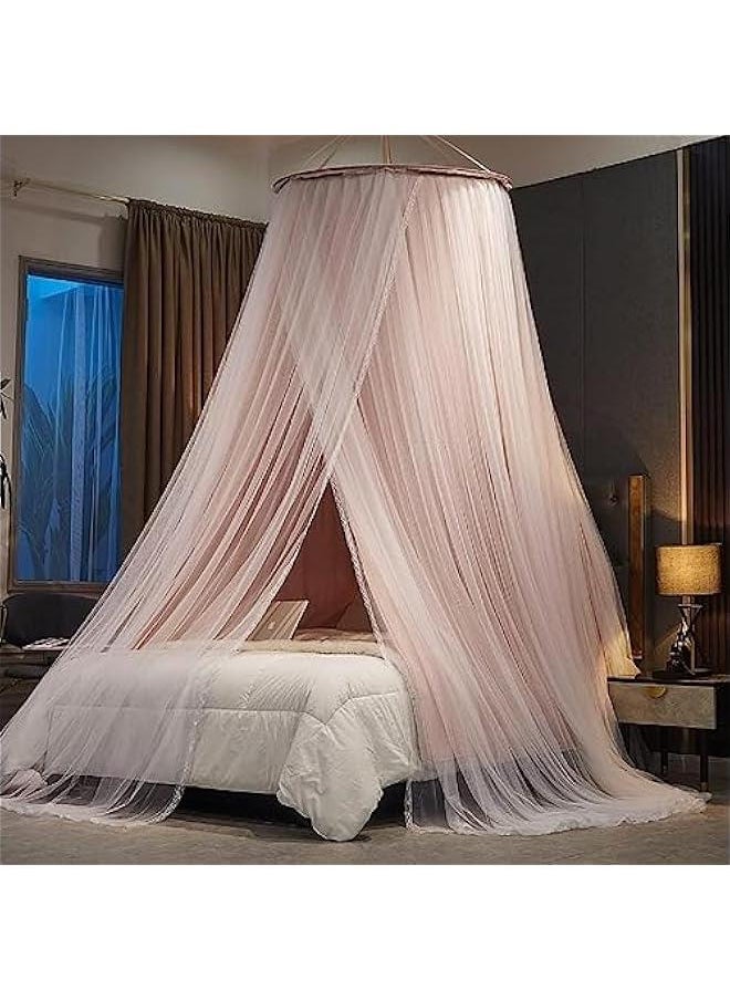 HOOKOR Luxurious Double Layer Canopy Bed Curtain,Dream Bed Canopy for Girls & Adults, Large Elegant Double Layer Bed Curtain Canopy Drapes, Round Dome Lace Princess Canopies Netting (Pink)  - Image 2