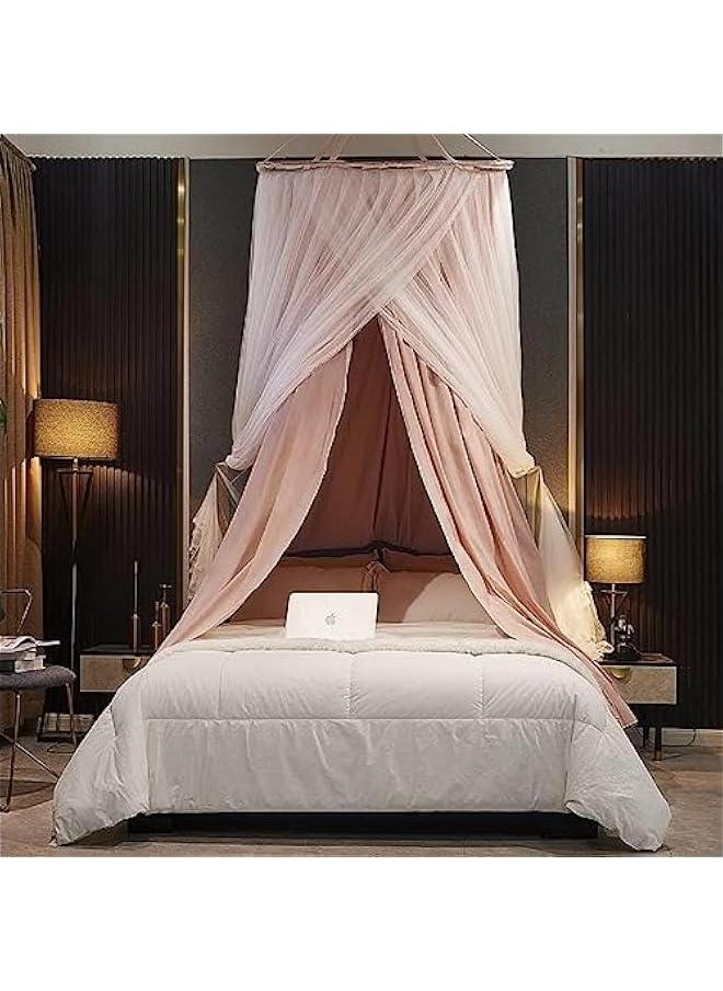 HOOKOR Luxurious Double Layer Canopy Bed Curtain,Dream Bed Canopy for Girls & Adults, Large Elegant Double Layer Bed Curtain Canopy Drapes, Round Dome Lace Princess Canopies Netting (Pink)  - Image 3