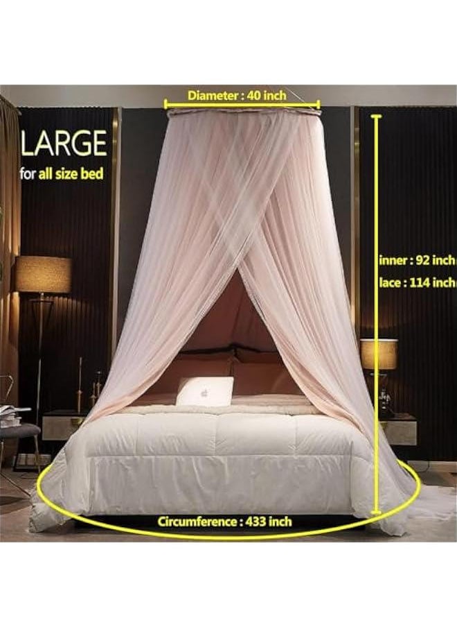 HOOKOR Luxurious Double Layer Canopy Bed Curtain,Dream Bed Canopy for Girls & Adults, Large Elegant Double Layer Bed Curtain Canopy Drapes, Round Dome Lace Princess Canopies Netting (Pink)  - Image 5