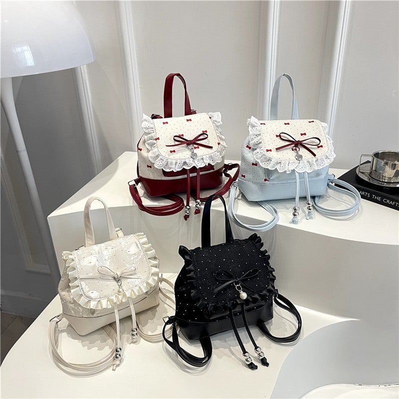 Cute Polka Dot Lace Backpack for Women 2025 New Fashion Butterfly Bucket Bag Versatile Mini Backpack - Image 4