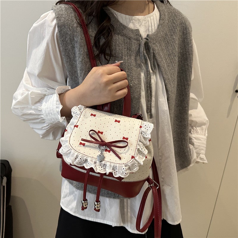 Cute Polka Dot Lace Backpack for Women 2025 New Fashion Butterfly Bucket Bag Versatile Mini Backpack - Image 3