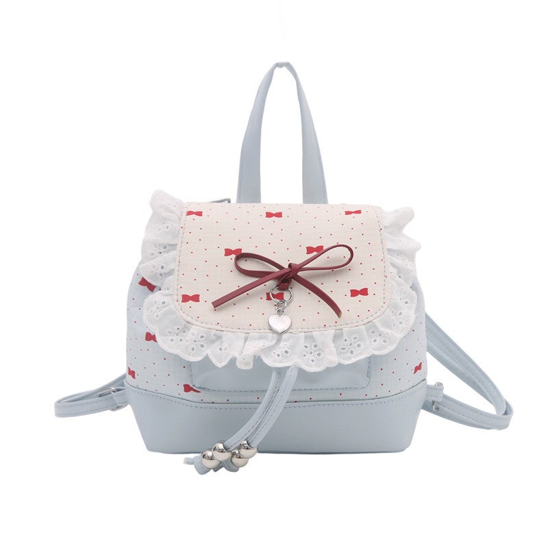 Cute Polka Dot Lace Backpack for Women 2025 New Fashion Butterfly Bucket Bag Versatile Mini Backpack - Image 5