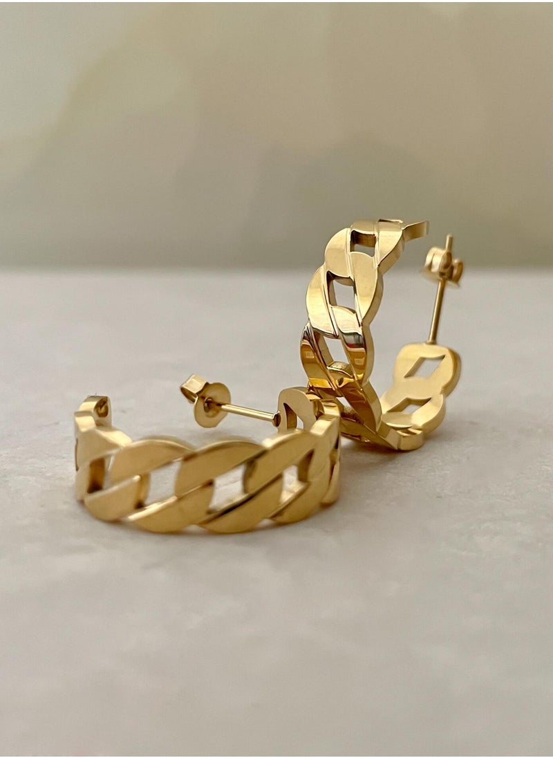 Clé de Lune - Chain Hoops Earrings- Gold - Image 1