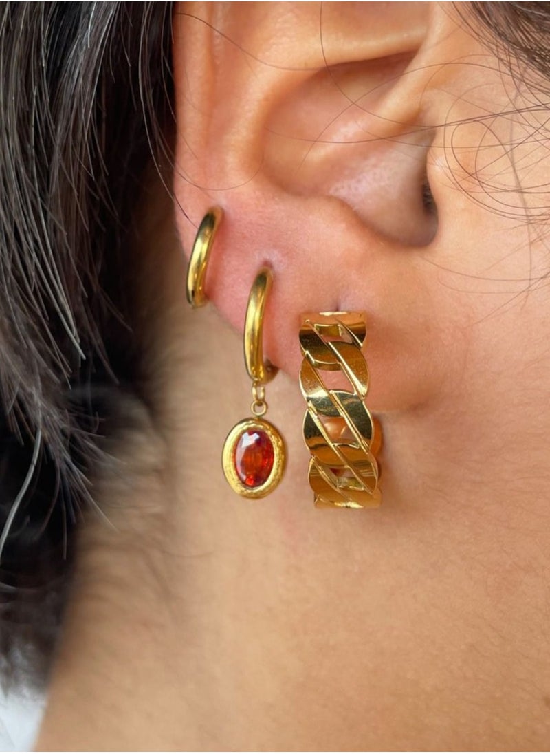 Clé de Lune - Chain Hoops Earrings- Gold - Image 1