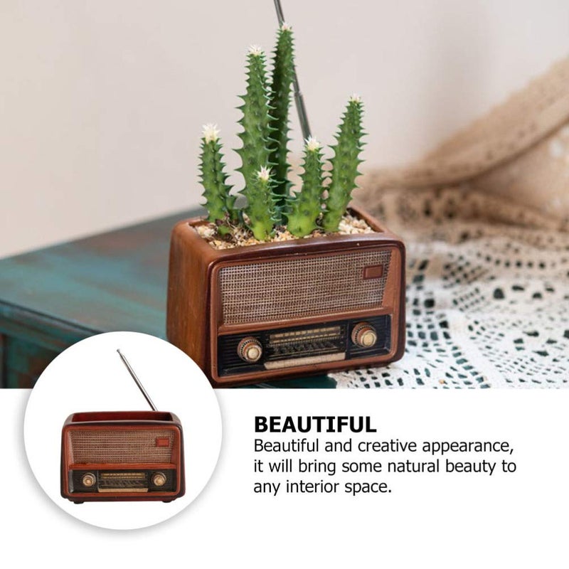 BESTOYARD Retro Creative Radio Shape Flower Pot Retro Flowerpot Succulent Flower Plant Container Desk Flower Pot Cactus Plant Pot - Image 3