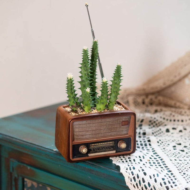 BESTOYARD Retro Creative Radio Shape Flower Pot Retro Flowerpot Succulent Flower Plant Container Desk Flower Pot Cactus Plant Pot - Image 4