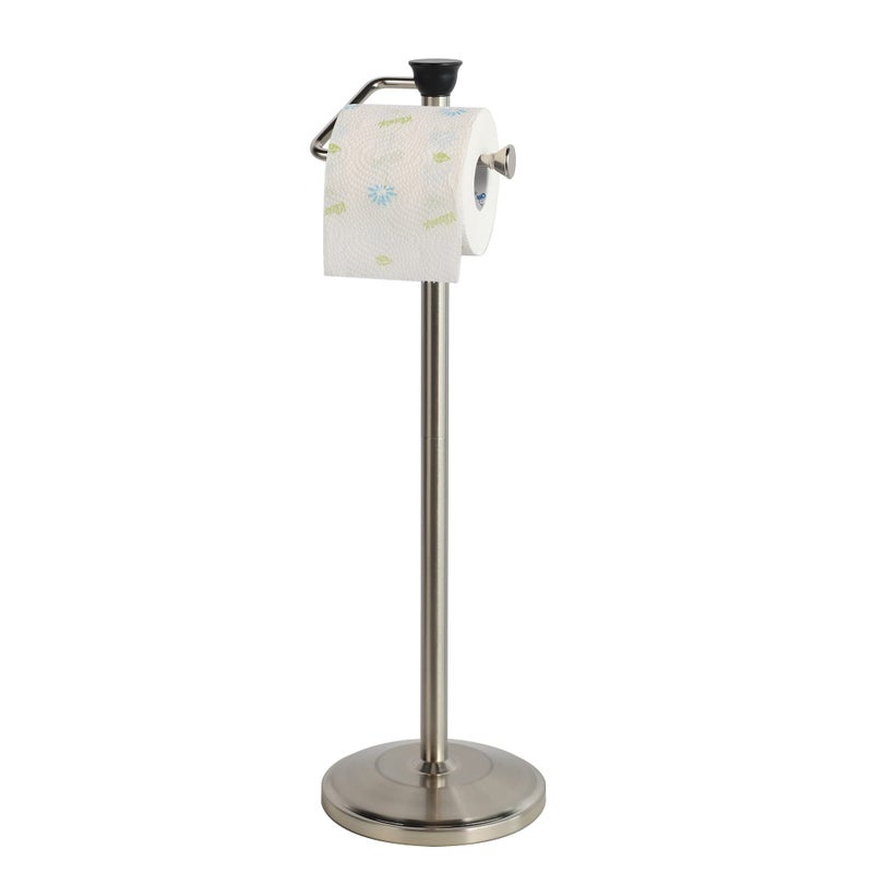 ZCCZ Toilet Paper Holder with Storage Free Standing Tissue Dispenser Nickel Finish Holds up to 5 Mega Rolls No Tools Required for Assembly Durable and Stylish Bathroom Accessory