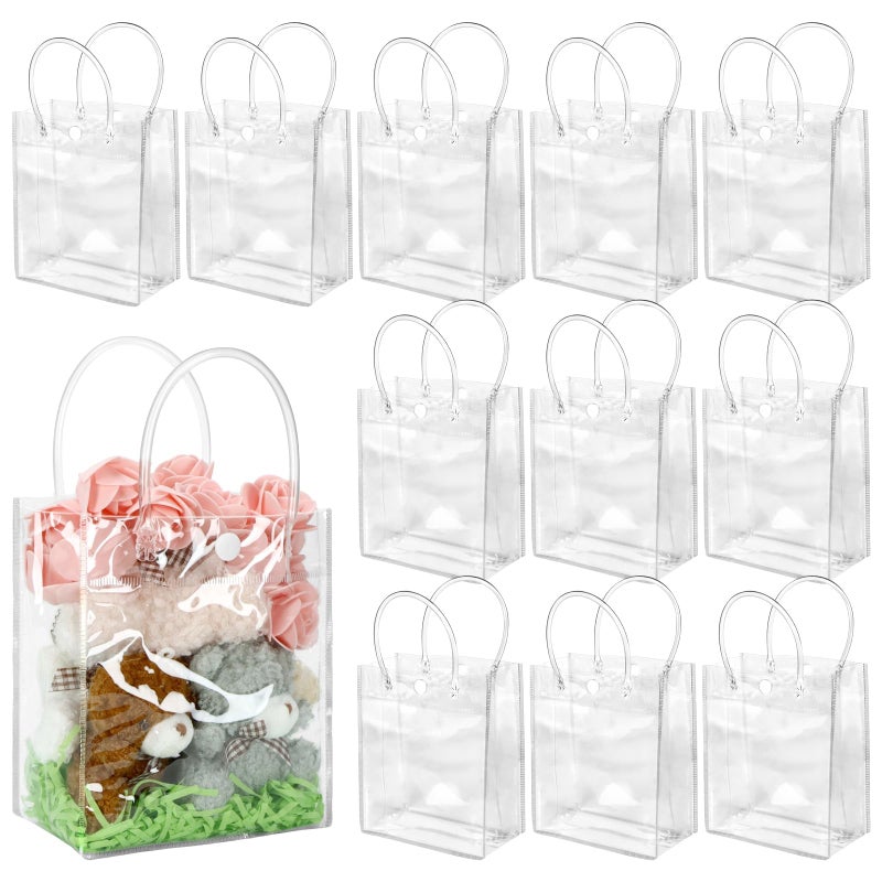 BadenBach 24 PCS Mini Clear Gift Bags with Handle,5.1" x 5.9" x 2.8", Transparent Small Plastic Gift Wrap Bags Bulk Reusable Clear Party Favor Goodie Bag for Boutique Wedding Birthday Christmas - Image 1