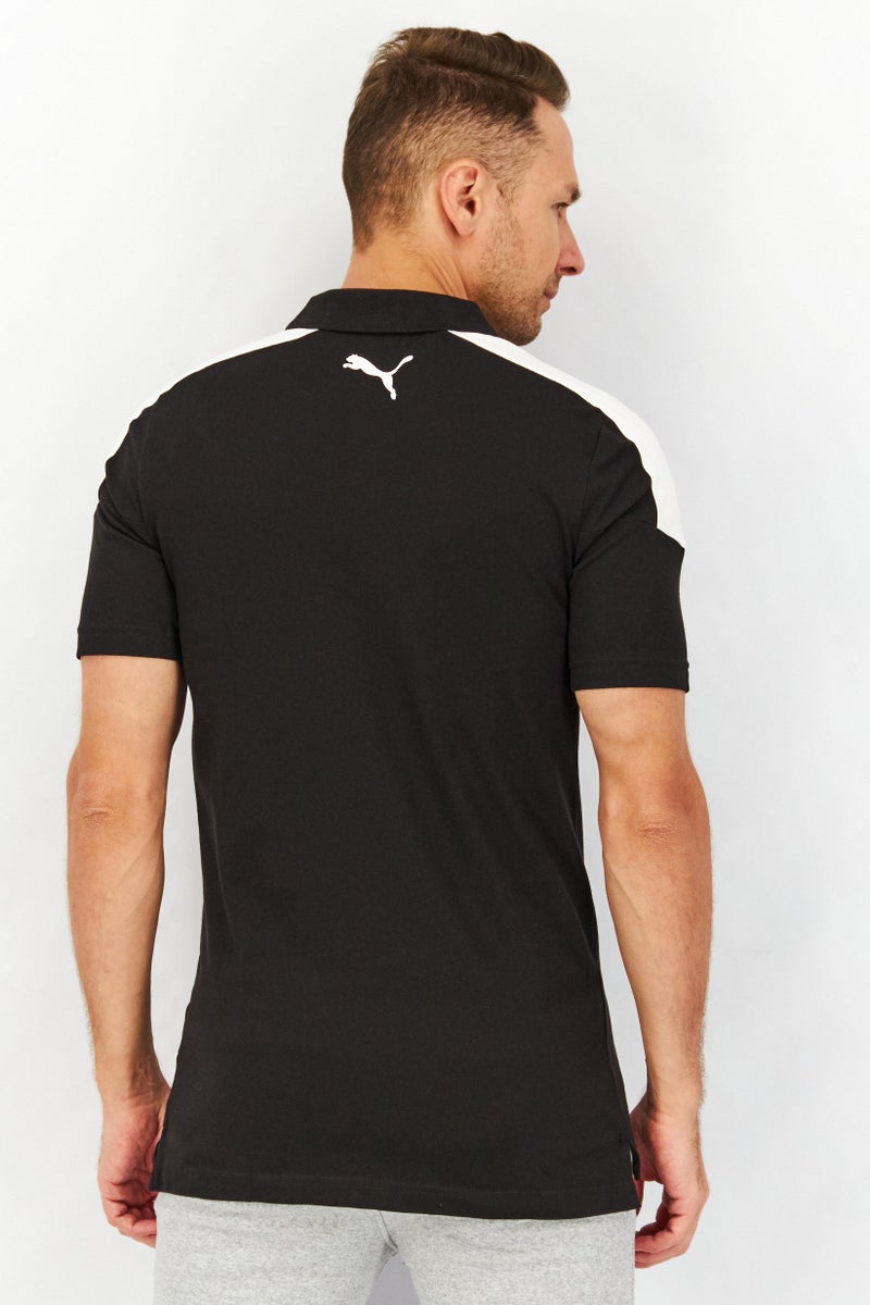 PUMA Men Spread Neckline Short Sleeve Graphic Logo Polo Shirt, Black - Image 2