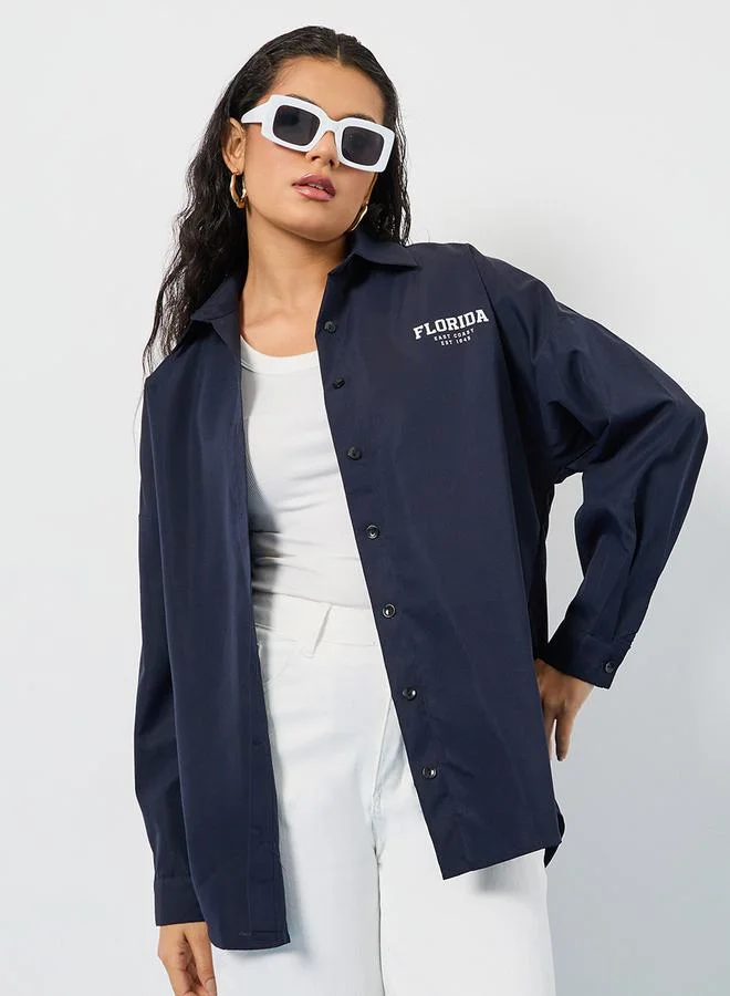 Styli Oversized Drop Shoulder Back Print Shirt