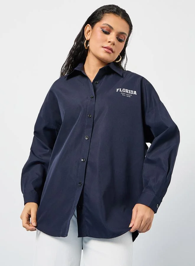 Styli Oversized Drop Shoulder Back Print Shirt