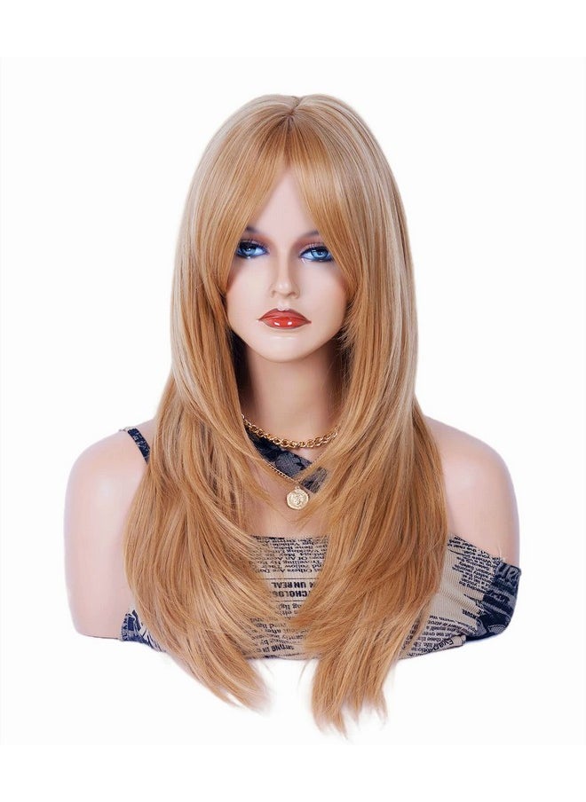 Rugelyss - Ugelyss Long Wavy Strawberry Blonde Wigs For Women Layered Synthetic Hair Wig With Bangs For Daily Party - Image 1