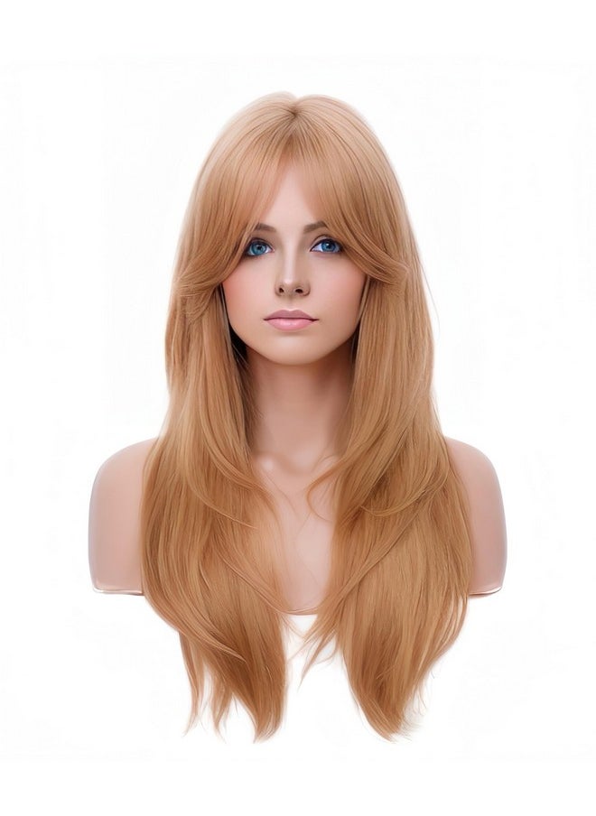 Rugelyss - Ugelyss Long Wavy Strawberry Blonde Wigs For Women Layered Synthetic Hair Wig With Bangs For Daily Party - Image 1