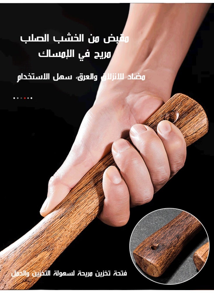 سكين فأس من الفولاذ المقاوم للصدأ على شكل فأس بمقبض خشبي ومقبض من الخيزران سكين تقطيع الخشب في الحديقة، سكين تقطيع الخشب للتخييم في الهواء الطلق - Image 2