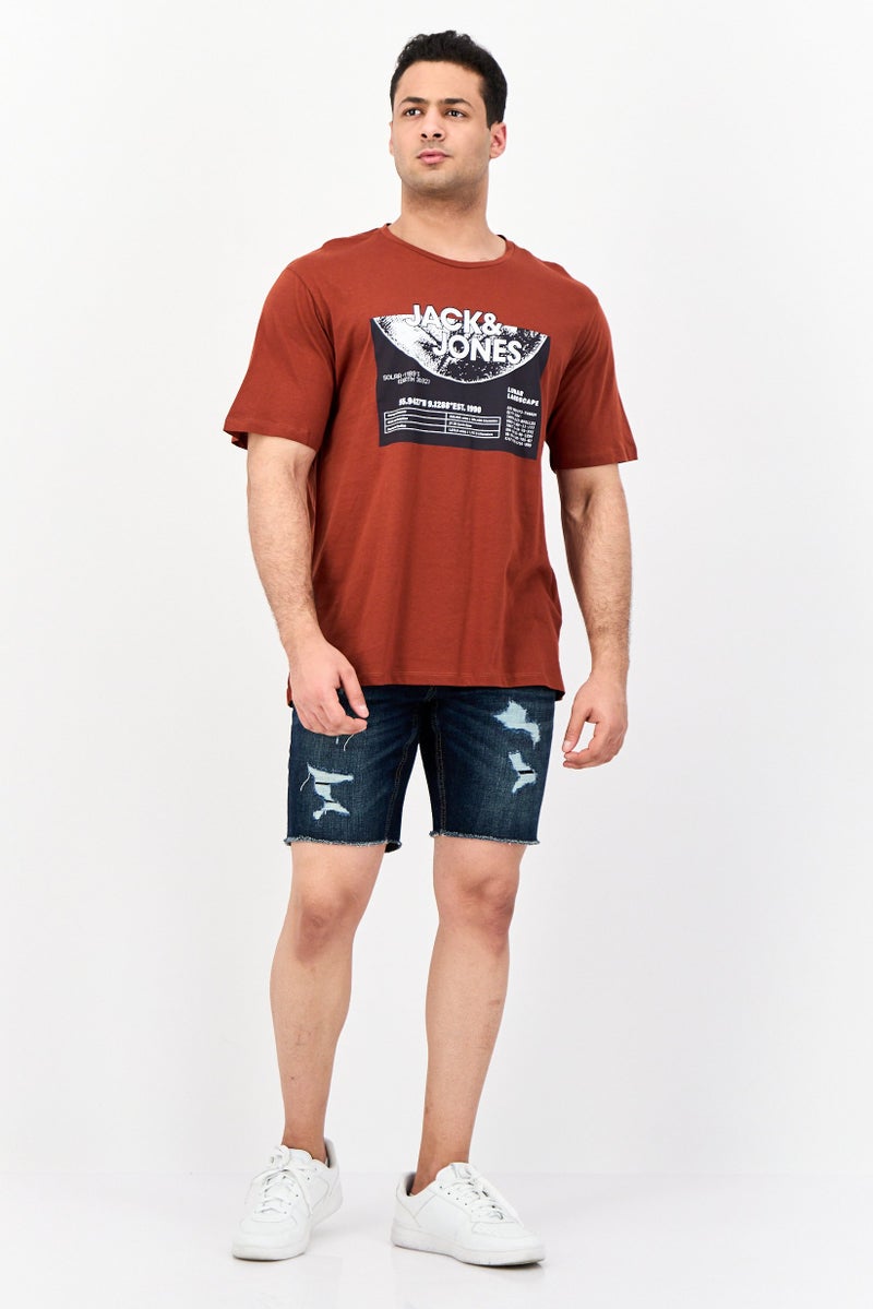 Jack Jones Men Crew Neck Short Sleeves Graphic Print T-Shirt, Brown  - Image 4
