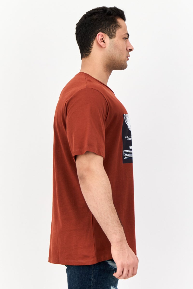 Jack Jones Men Crew Neck Short Sleeves Graphic Print T-Shirt, Brown  - Image 2