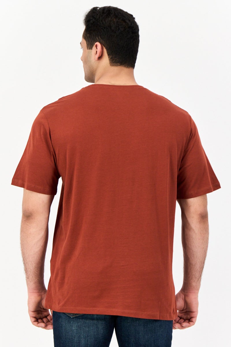 Jack Jones Men Crew Neck Short Sleeves Graphic Print T-Shirt, Brown  - Image 3
