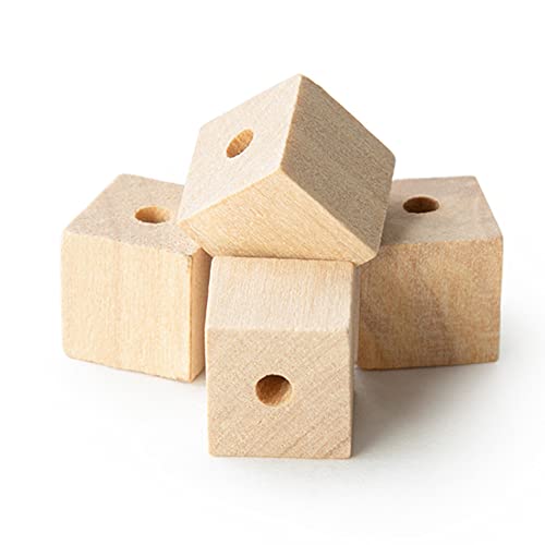 Pinehurst Crafts 1/2in Wood Cubes with Holes, Unfinished Solid Wood Square Beads for DIY Craft and Building Projects, Pack of 25, WoodSquareHole-.5 - Image 1