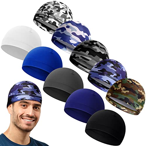 Tarpop 10 Pcs Men Skull Caps Cooling Welding Hard Helmet Liner Cycling Skull Caps Wicking Beanie Do Rag Head Wrap for Men(Camouflage and Solid Color Style) - Image 1