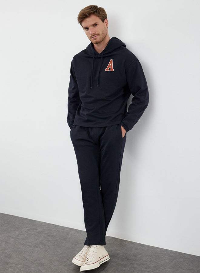 trendyol Black Oversize/Wide Cut Hooded Letter Embroidered Tracksuit TMNAW25EM00007 - Image 2