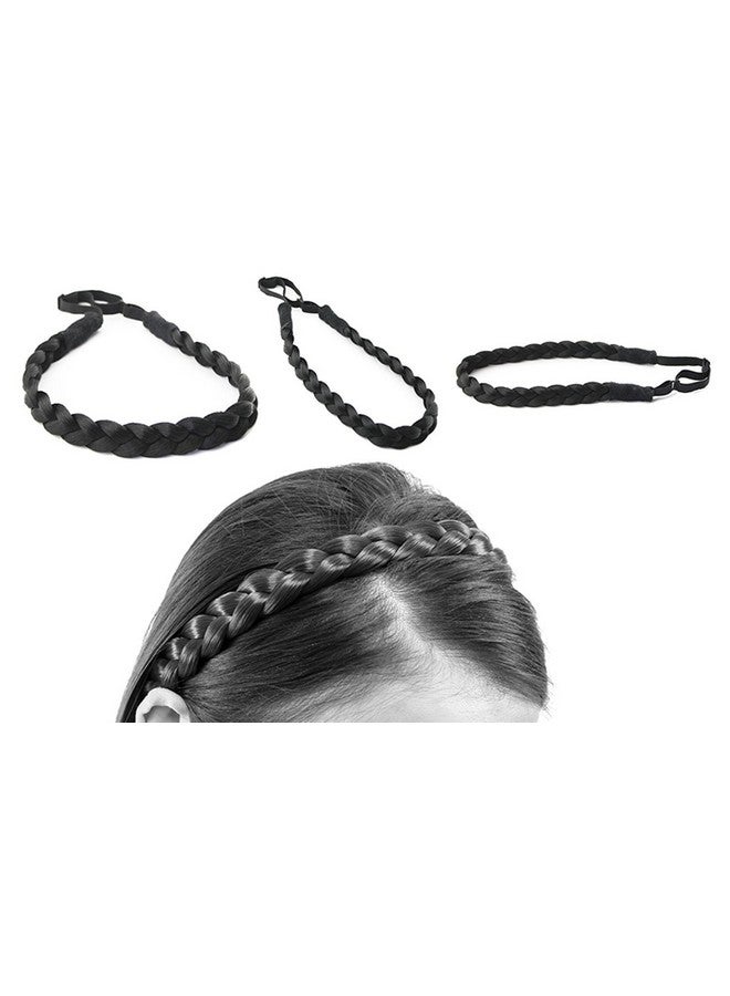 Gugzy Braided Faux Hair Plaits Soft Extensions Stretchy Headband Plastic Hairband, Hair Plaited Plait Elastic Hairband for Girls & Women (Black) - Image 1