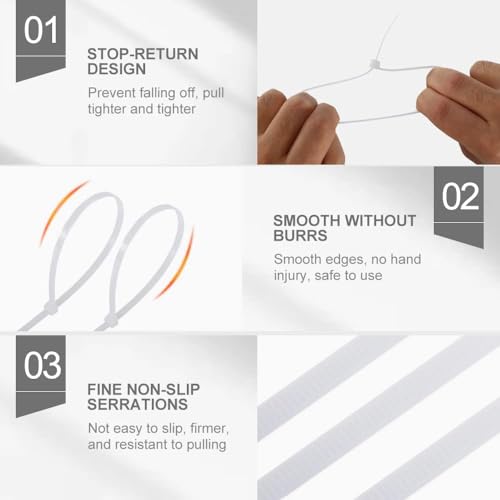Boacua 12 Inch Zip Cable Ties (100 Pieces), Self-Locking Premium Nylon Cable Wire Ties,Heavy Duty White, for Indoor and Outdoor by Boacua - Image 4