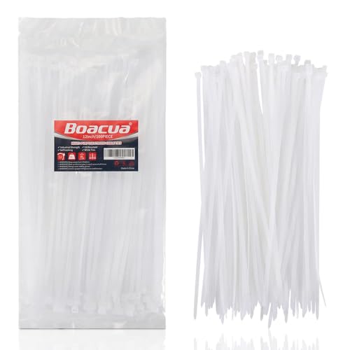 Boacua 12 Inch Zip Cable Ties (100 Pieces), Self-Locking Premium Nylon Cable Wire Ties,Heavy Duty White, for Indoor and Outdoor by Boacua - Image 1